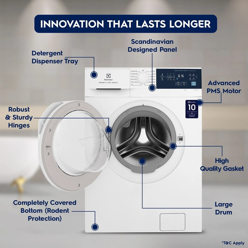 Electrolux 8/5Kg,  9/6 KG Washer Dryer Combo | Smart Laundry Appliance |