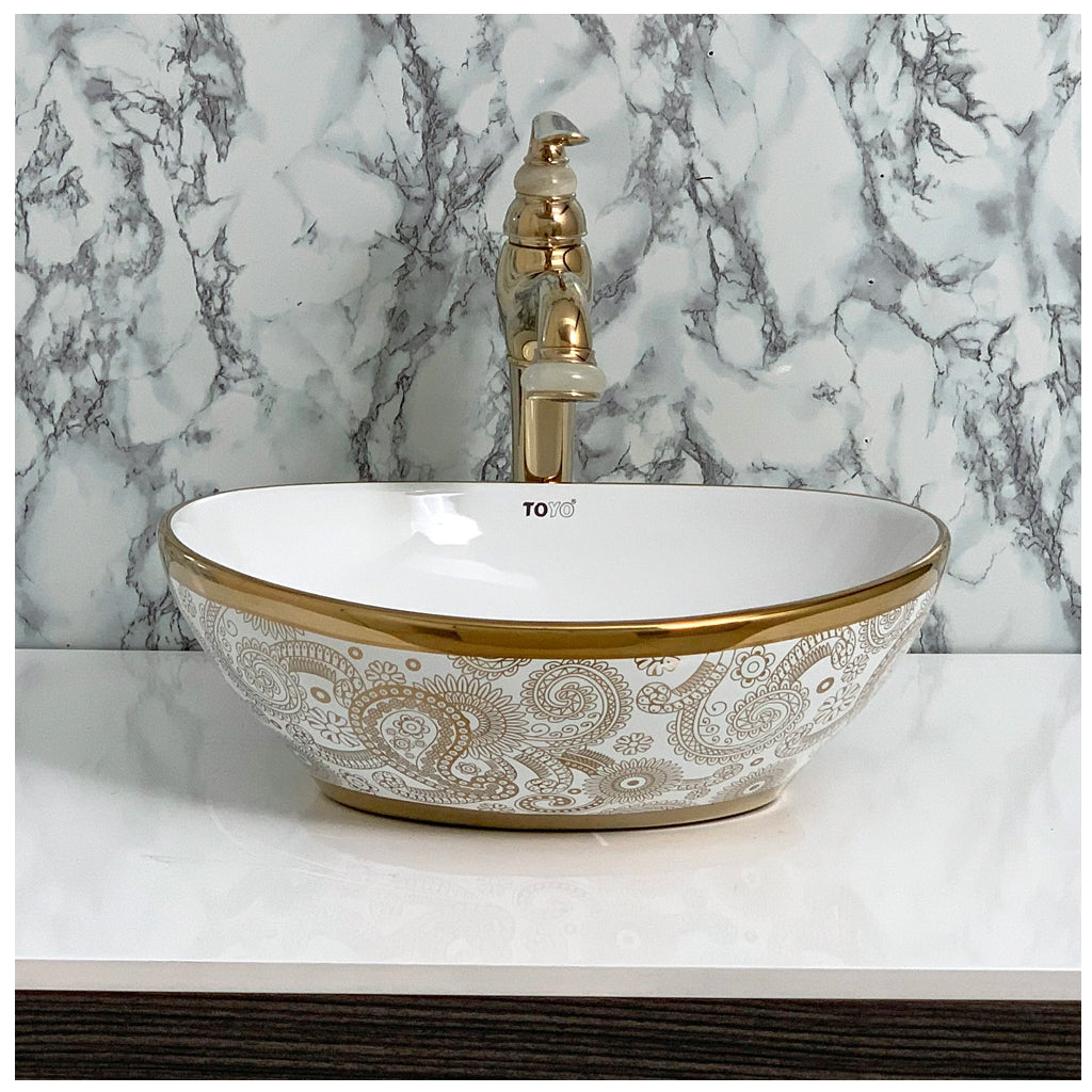 Toyo showroom/shop near me sarjapur road, sarjapur road toyo showroom/shop, wash basin showroom sarjapur road, sarjapur road wash basin showroom, new designer wash basin, premium wash basin, low price wash basin, multi colour wash basin, Toyo 191 White & Golden Wash Basin