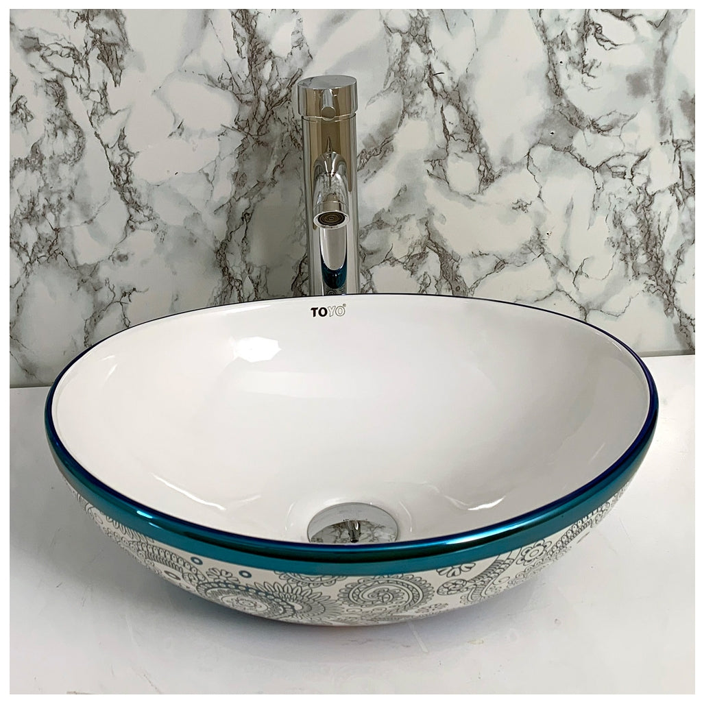 Toyo showroom/shop near me sarjapur road, sarjapur road toyo showroom/shop, wash basin showroom sarjapur road, sarjapur road wash basin showroom, new designer wash basin, premium wash basin, low price wash basin, multi colour wash basin, Toyo 193 White & Blue Wash Basin