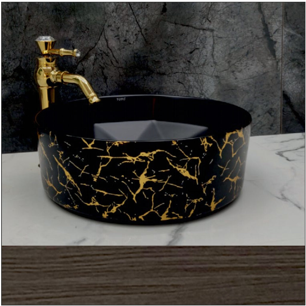 Toyo 256 Premium Black with Golden Line Wash Basin