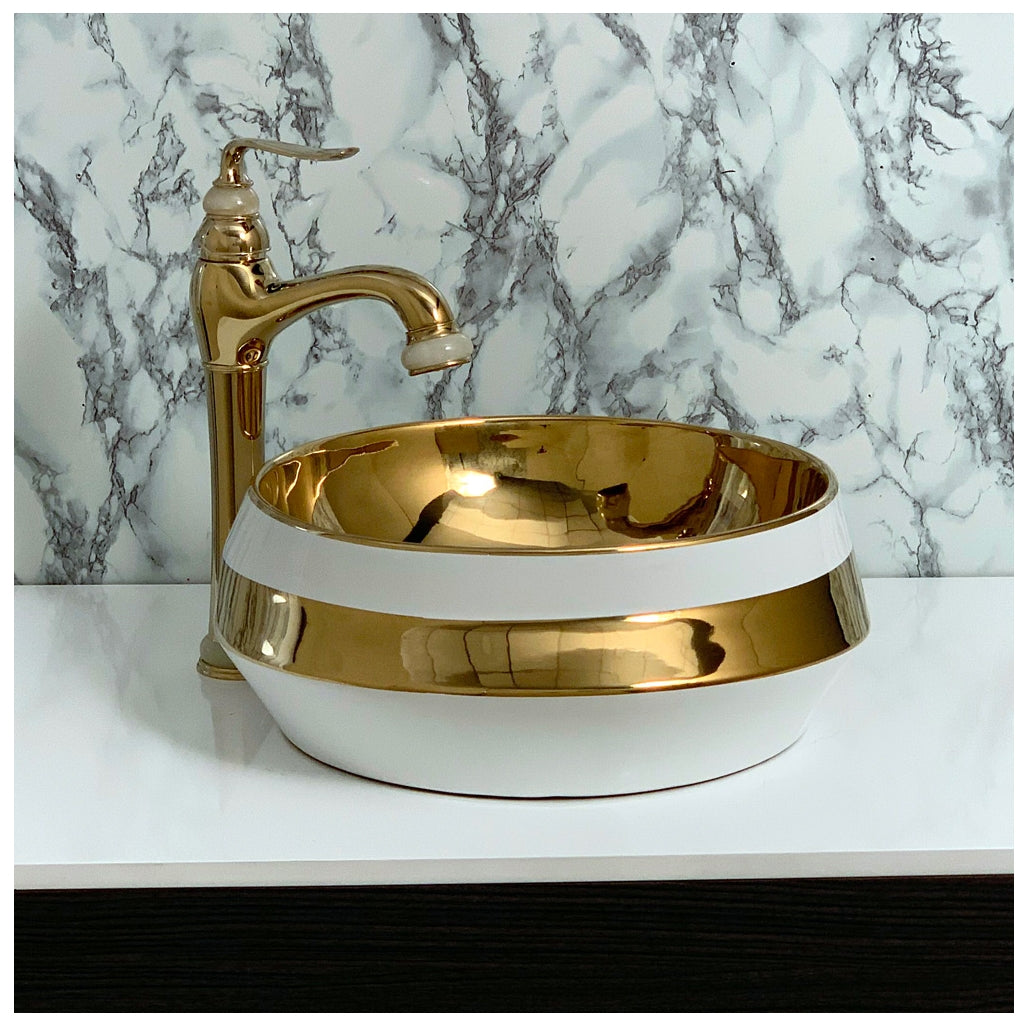 Toyo 266 White & Golden Wash Basin