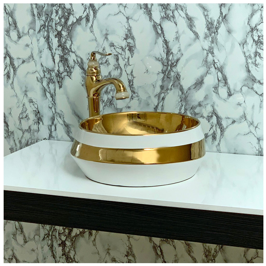 Toyo 266 White & Golden Wash Basin