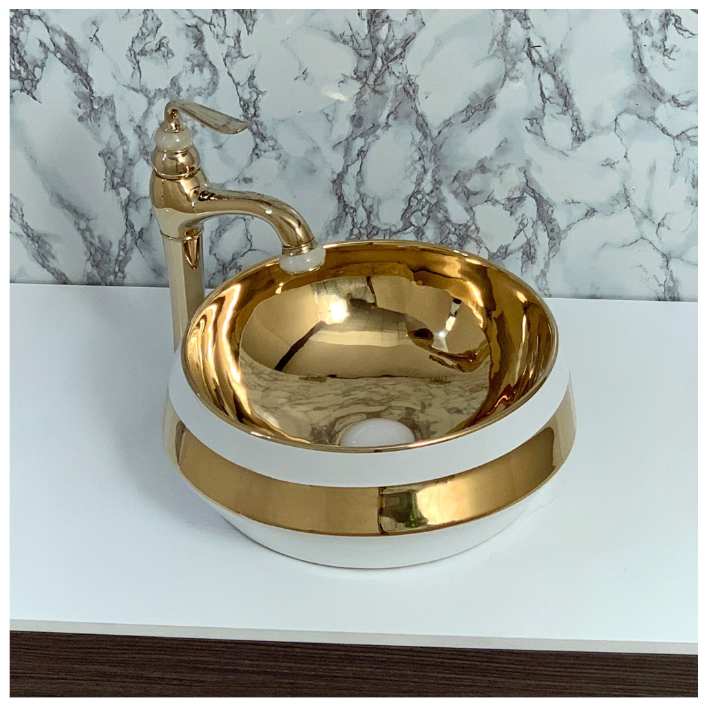Toyo 266 White & Golden Wash Basin