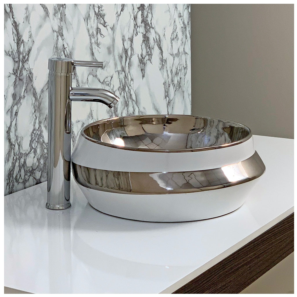 Toyo 267 White & Silver Wash Basin