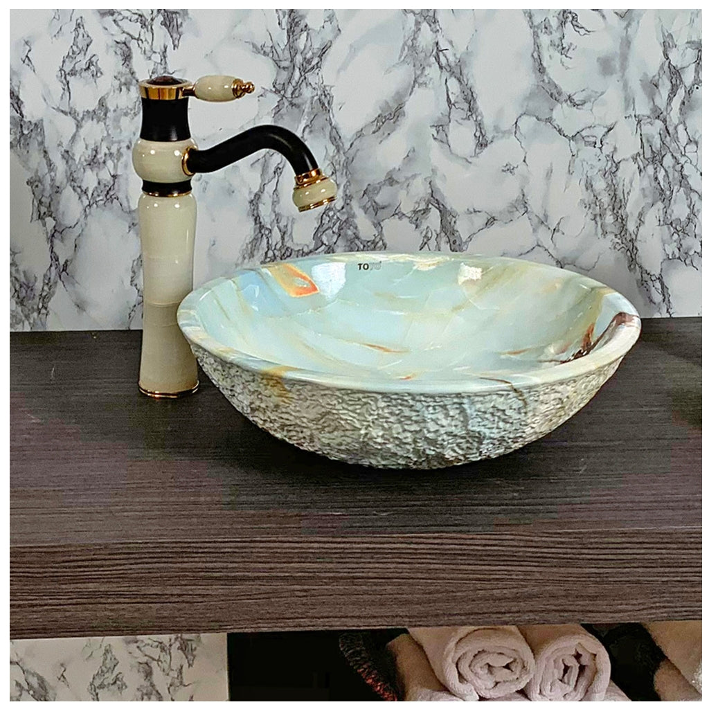 Toyo 322 Sky Blue Marble Glossy (Rock Finish) Wash Basin