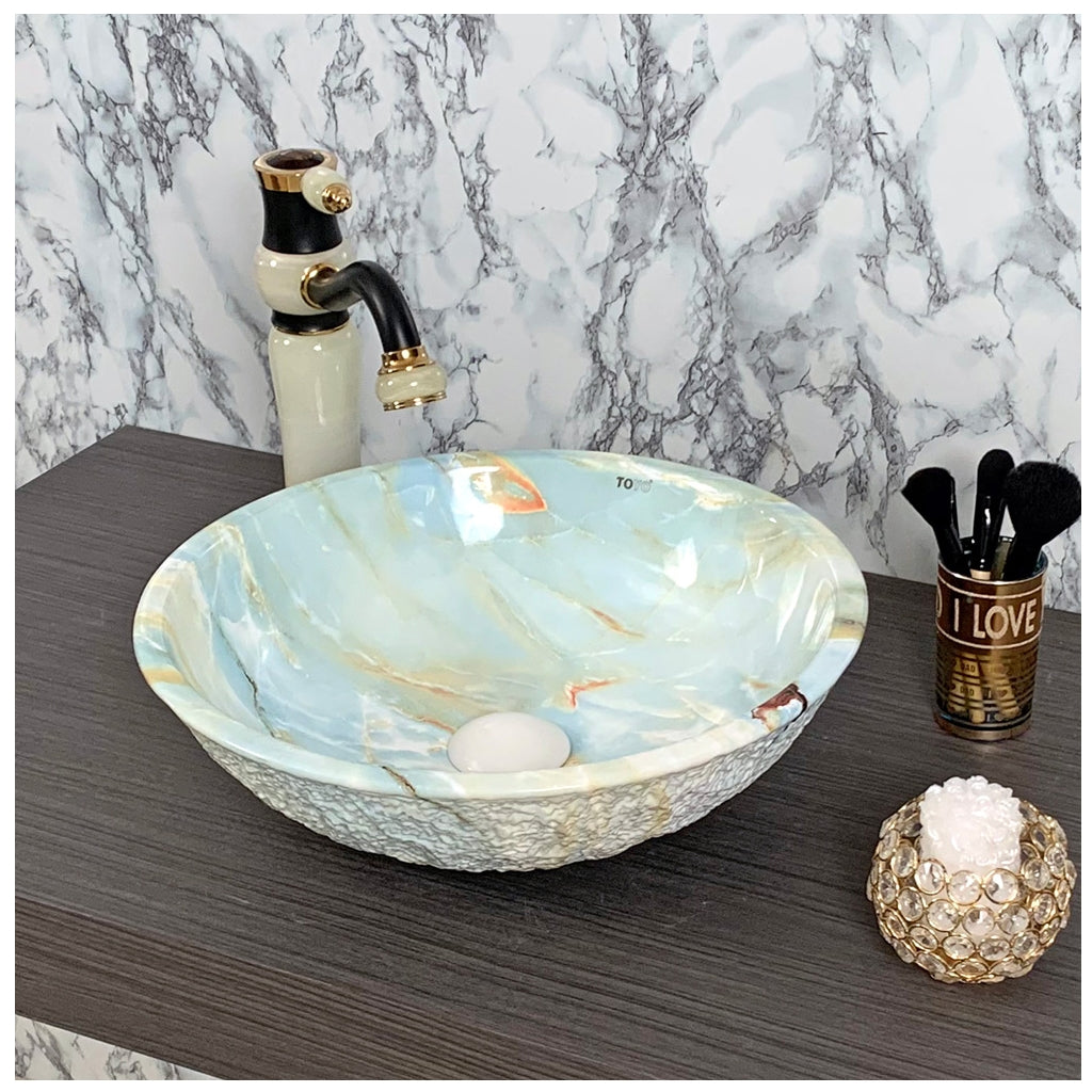Toyo 322 Sky Blue Marble Glossy (Rock Finish) Wash Basin