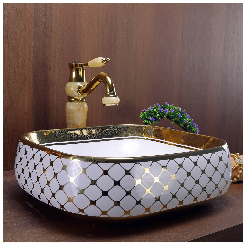 Toyo 362 White & Golden Wash Basin