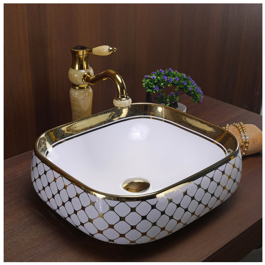 Toyo 362 White & Golden Wash Basin