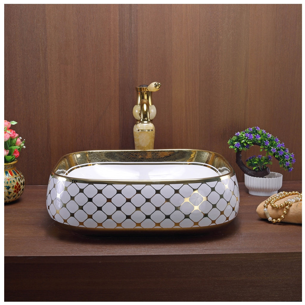Toyo 362 White & Golden Wash Basin
