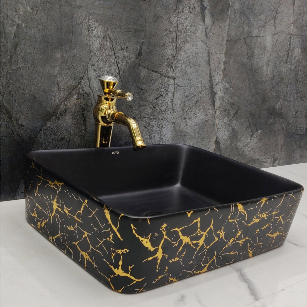Toyo 392 Premium Black with Golden Line Wash Basin
