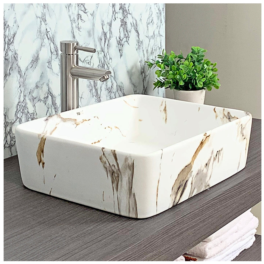 Toyo 393 White Marble Matt Wash Basin