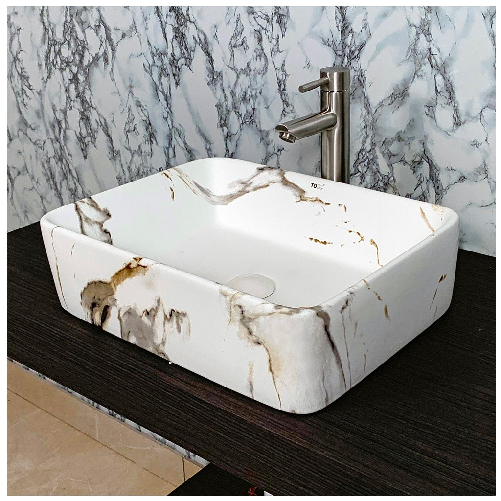 Toyo 393 White Marble Matt Wash Basin