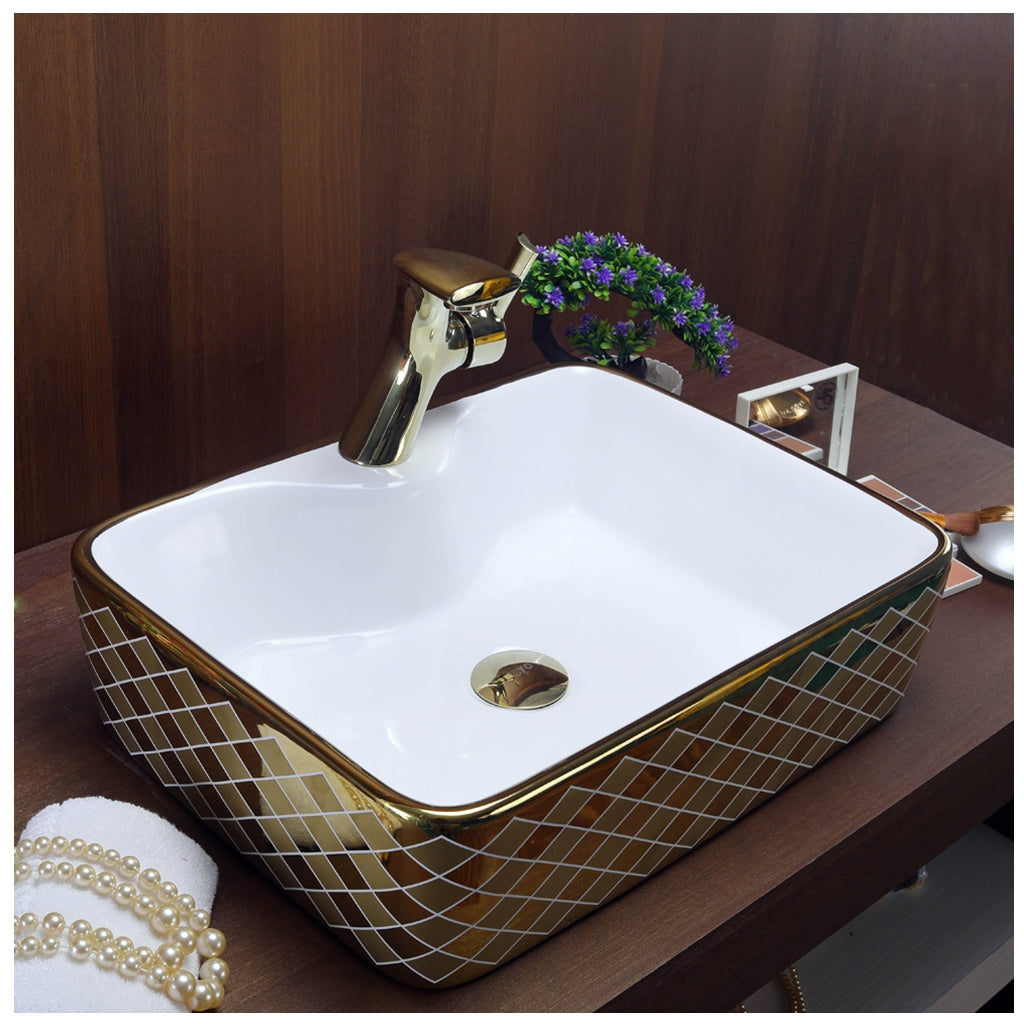 Toyo 411 White & Golden Wash Basin