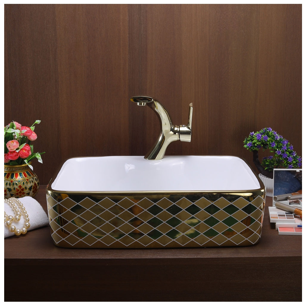 Toyo 411 White & Golden Wash Basin