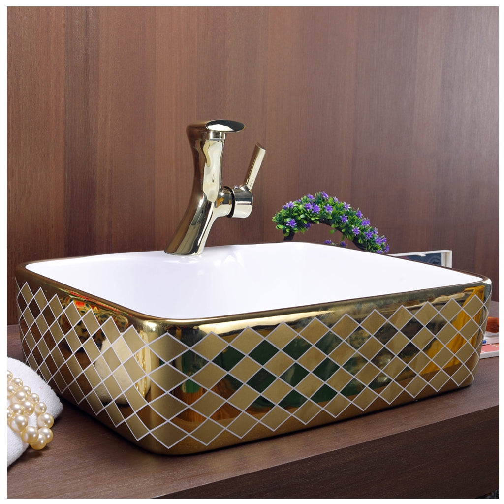 Toyo 411 White & Golden Wash Basin