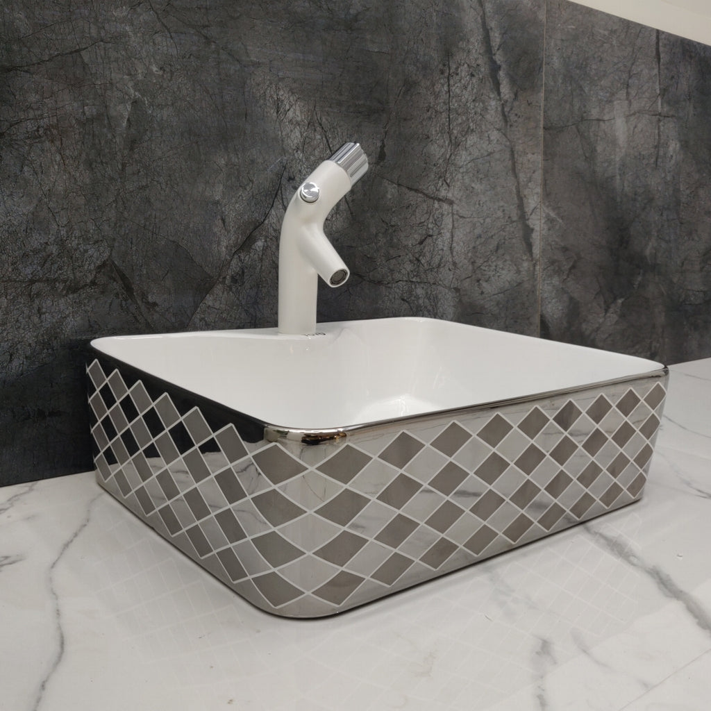 Toyo 412 White & Silver Wash Basin