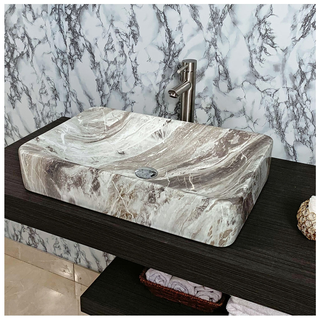 Toyo 441 White Marble Glossy Wash Basin