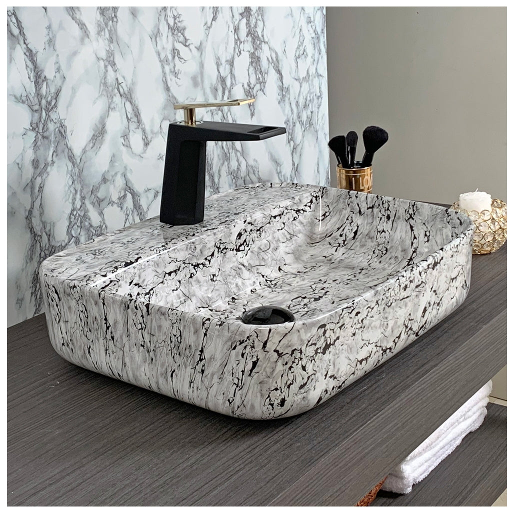 Toyo 456 White & Black Marble Glossy Wash Basin