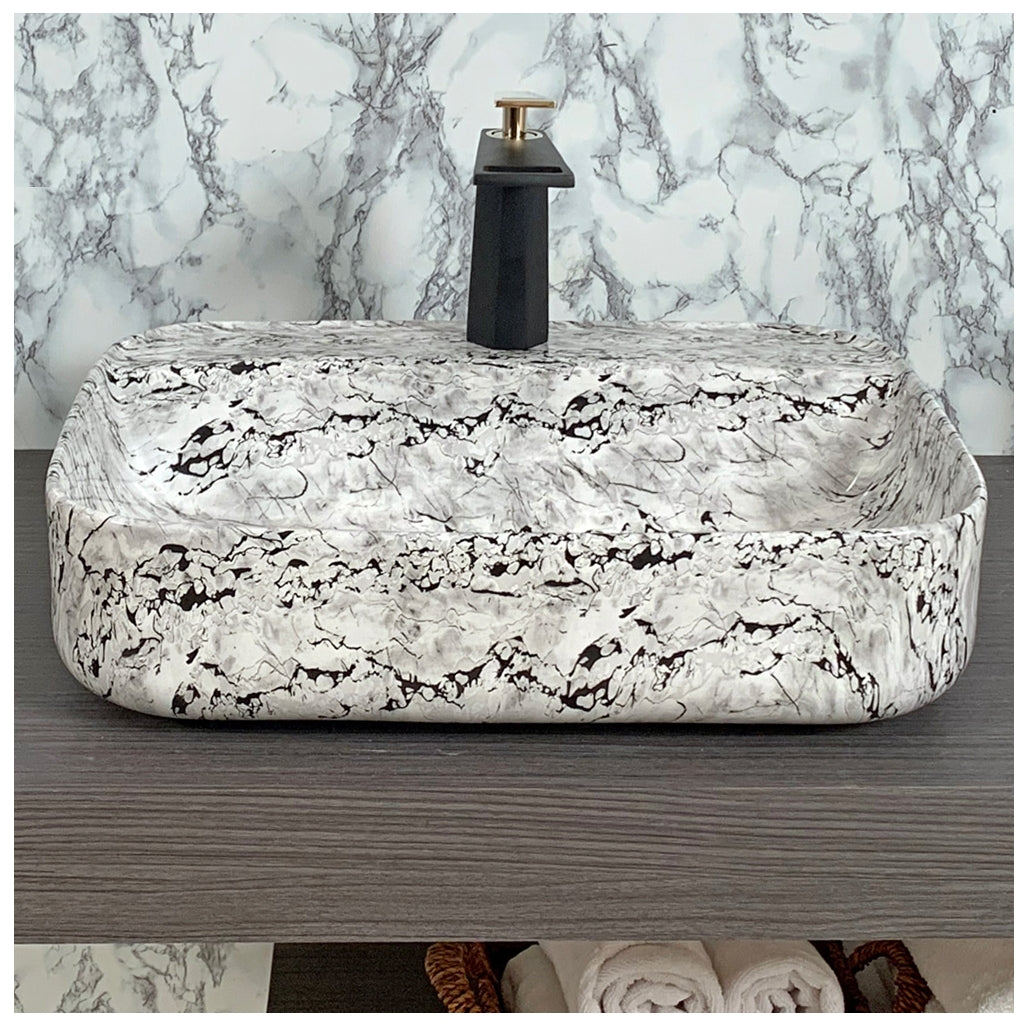 Toyo 456 White & Black Marble Glossy Wash Basin