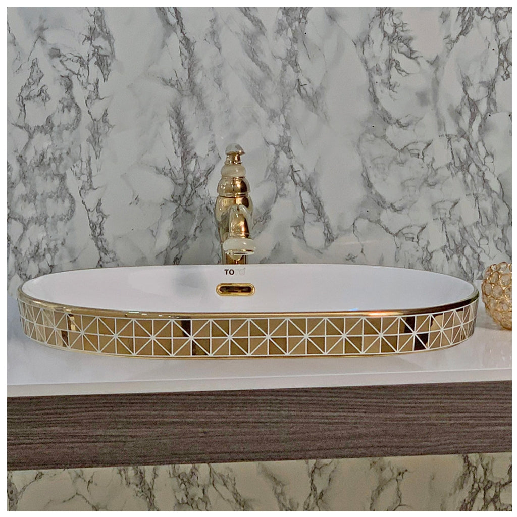 Toyo 551 White & Golden Wash Basin